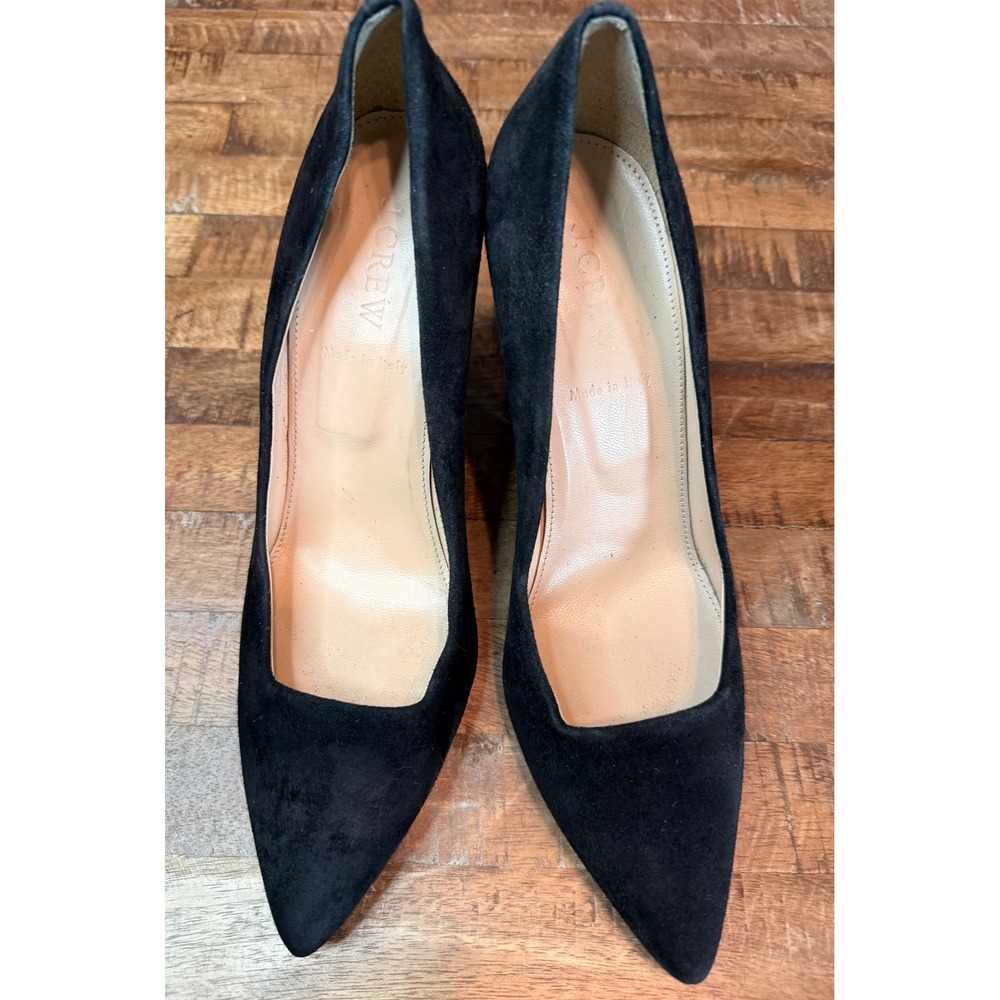 J.Crew Black Suede Pointed Toe Pumps Tortoiseshell Block Heel Made in Italy 7.5